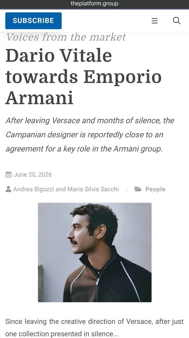 Итальянское издание The Platform пишет, что Дарио Витале идет в Emporio Armani
Предчувствую разъеб