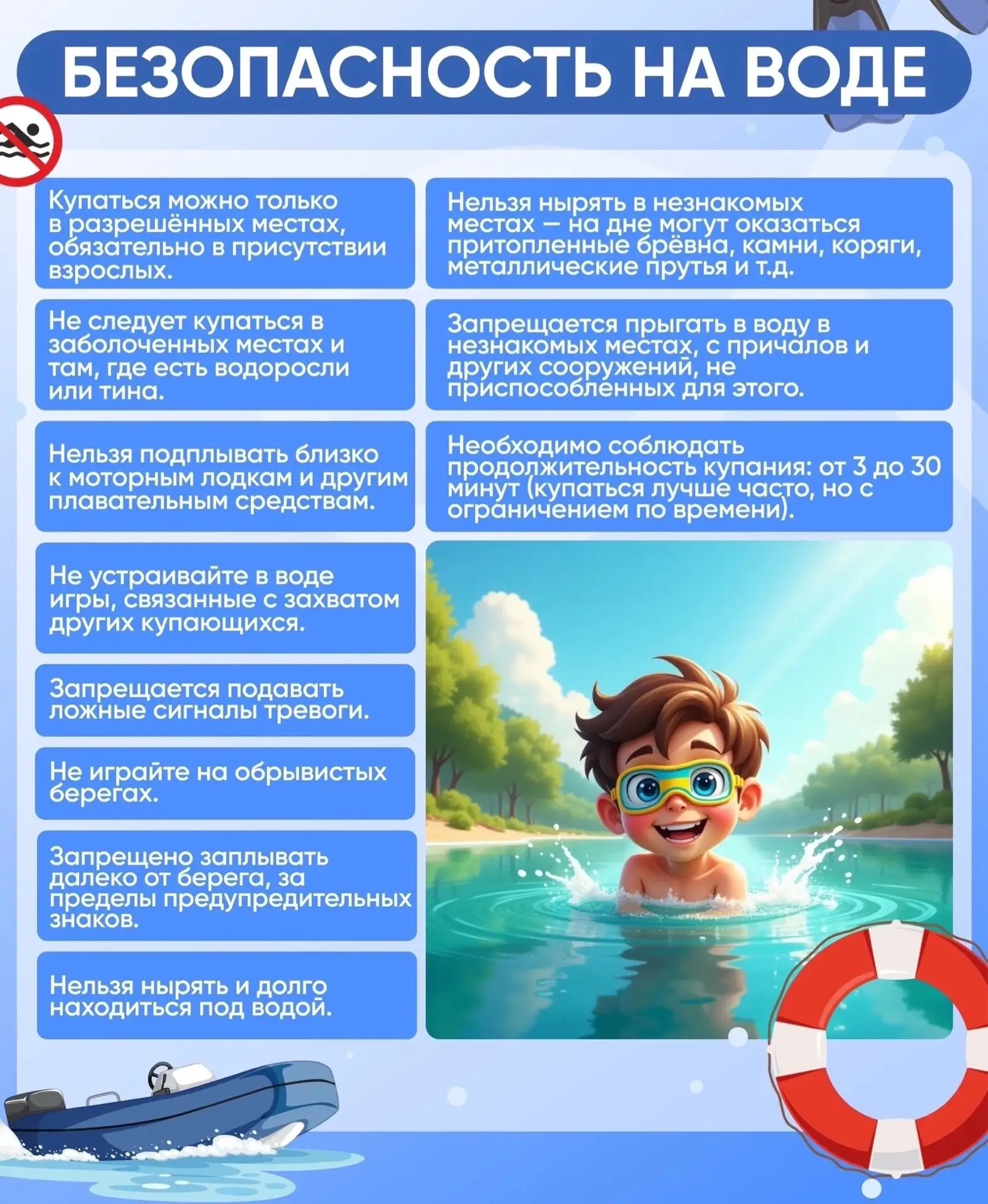 🌊 ПАМЯТКА: безопасность на воде — важно знать каждому! 🌊