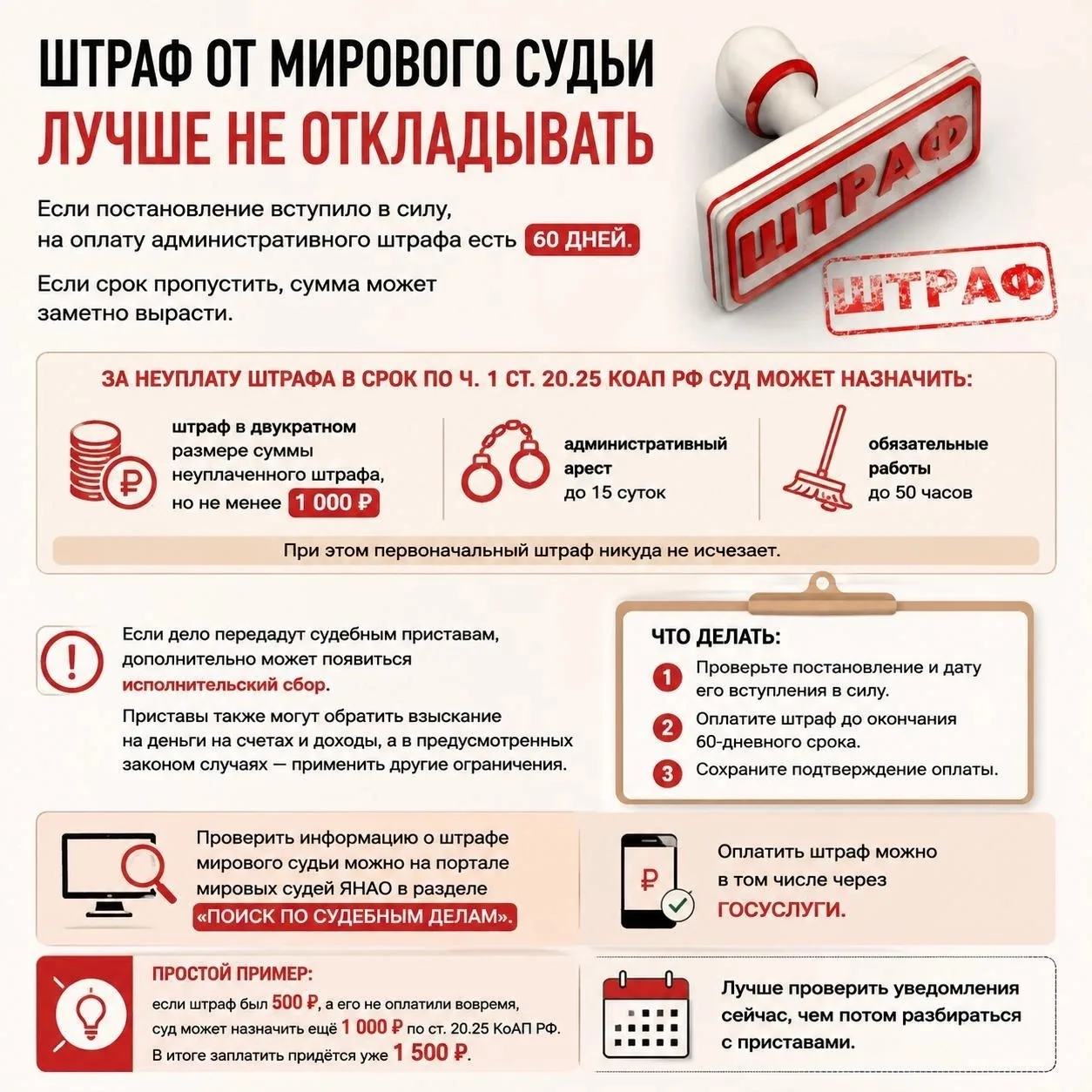 ❗ Получили штраф от мирового судьи на Госуслугах? Оплатите его вовремя.