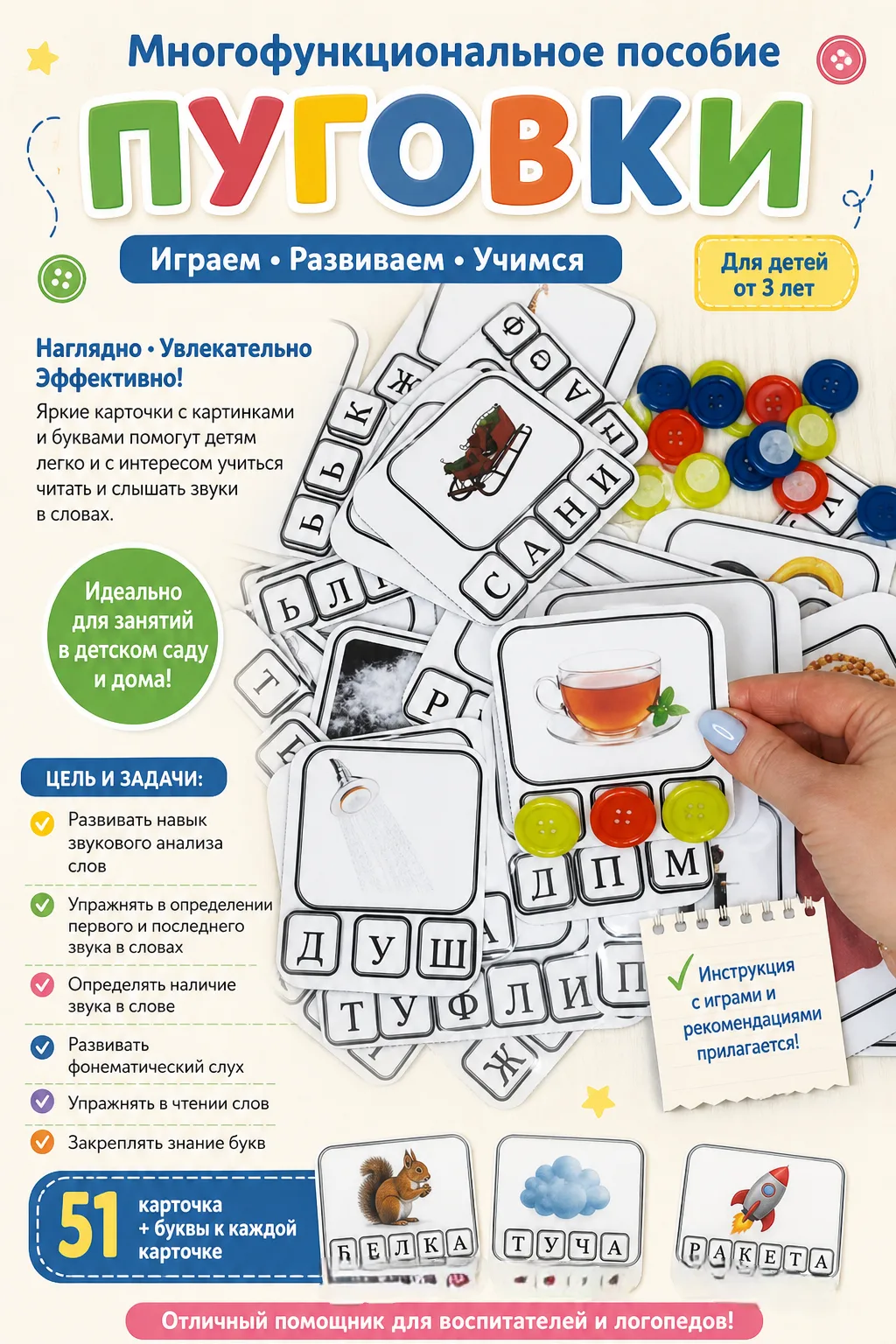 Многофункциональное пособие "Пуговки". Инструкция прилагается.⠀МОЖНО СКАЧАТЬ В ДОНАТЕ пл ссылке http
