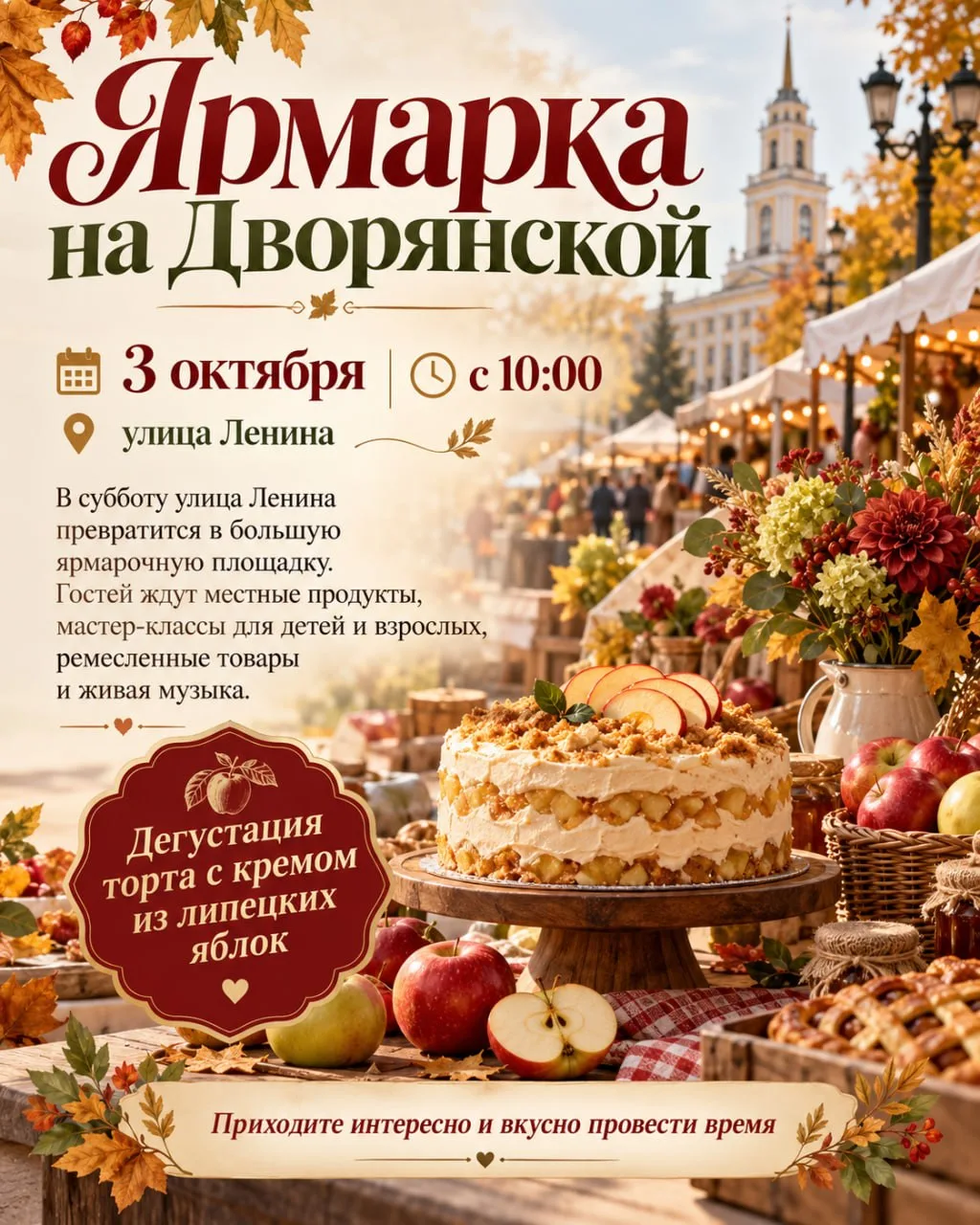 🍎 «Ярмарка на Дворянской» вновь пройдёт в Липецке 3 октября