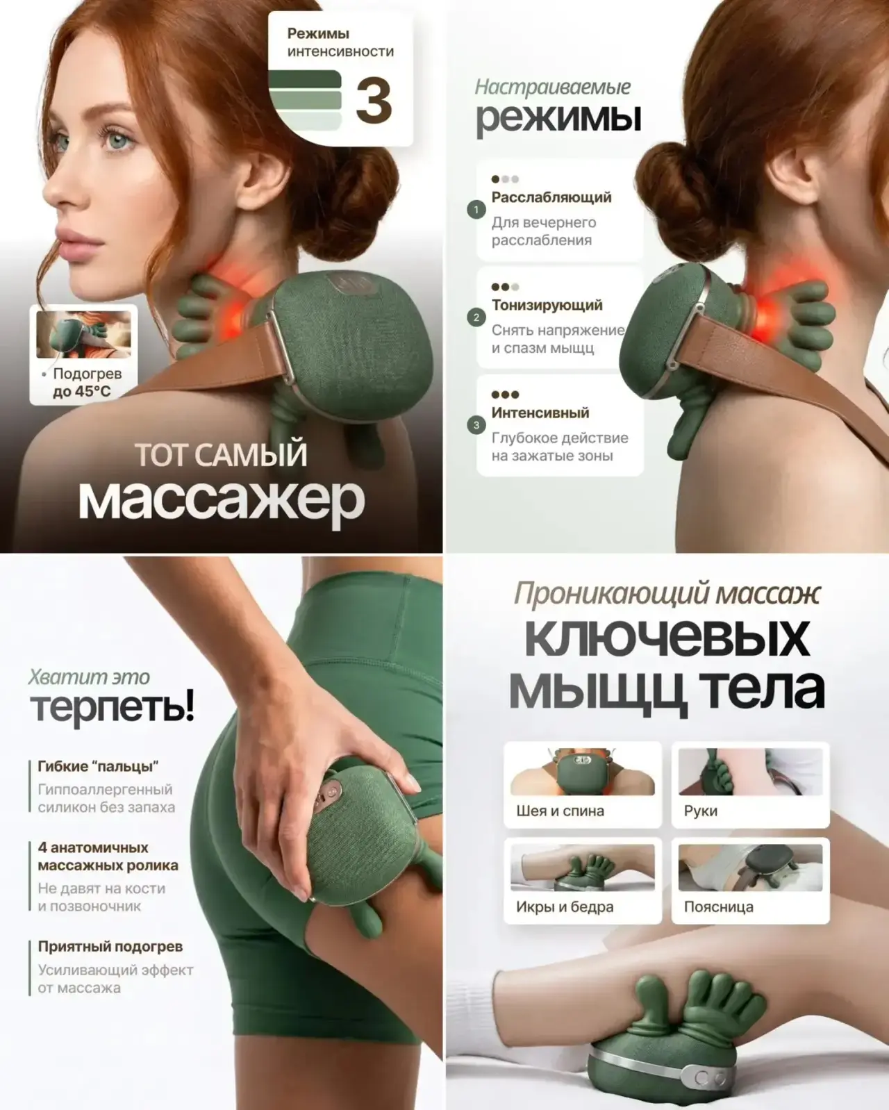 Массажер для шеи, спины и тела шиацу с подогревом