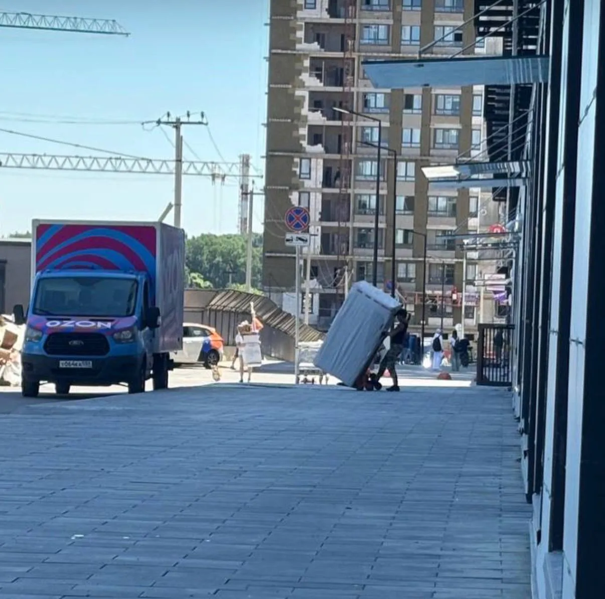 Курьеры в Ozon бывают и такие — хрупкая девушка в одиночку таскает огромный холодильник