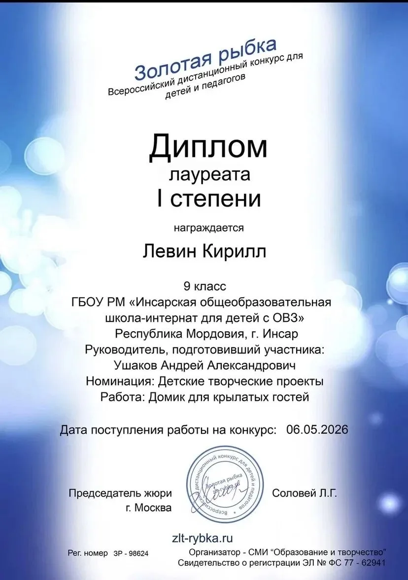 Левин Кирилл под руководством педагога по столярному делу Ушакова А. А. принял участие ...