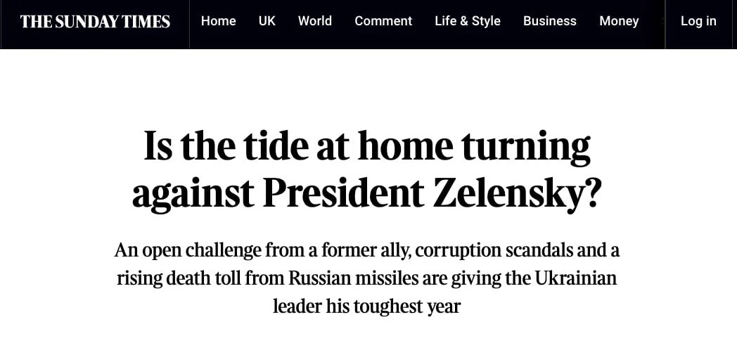 The Sunday Times назвала 2026 год «самым тяжёлым» для Зеленского