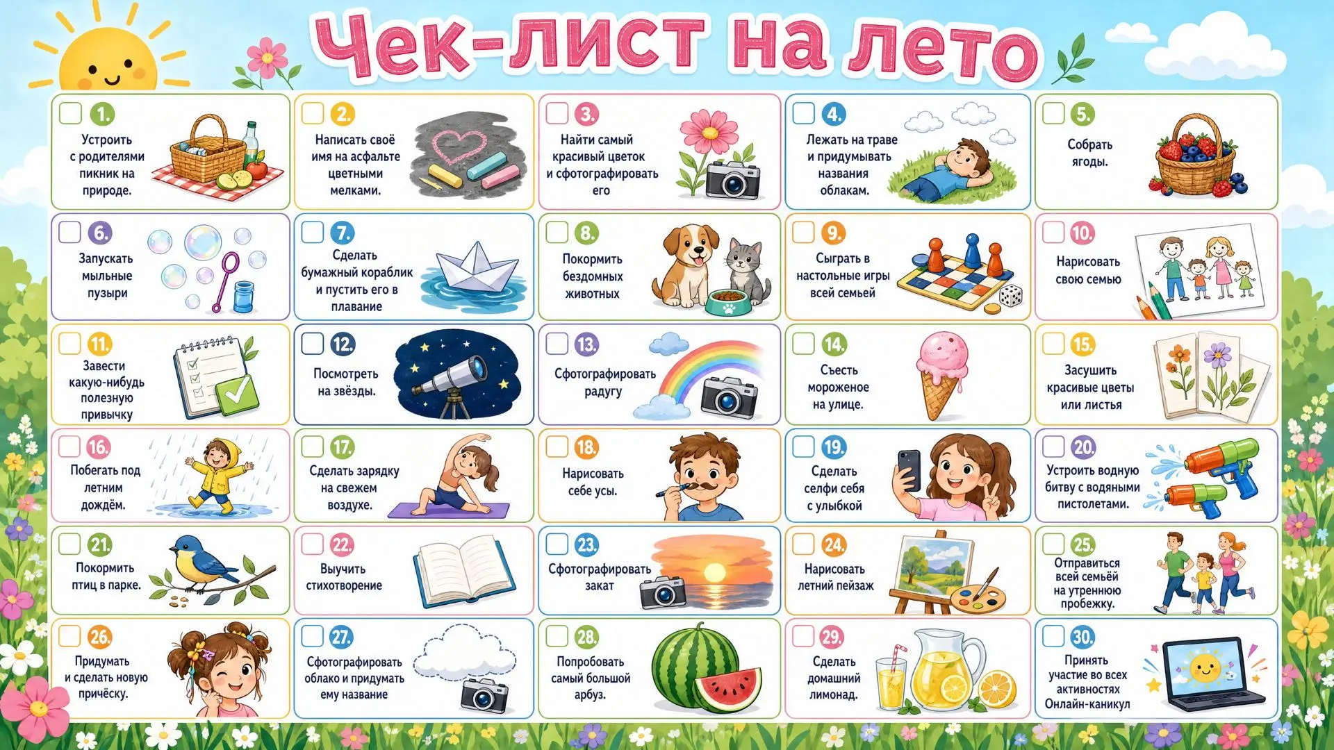 ☀Онлайн-каникулы «Лето с пользой»- : ваш личный план приключений! 
 
Друзья, наш летний чек-лист гот