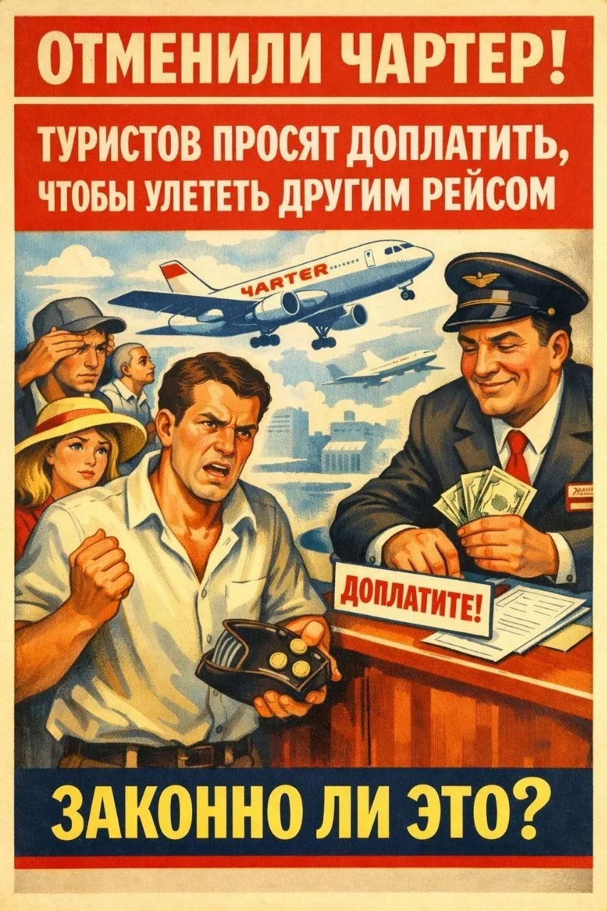 Отменили чартер, туристов просят доплатить, чтобы улететь другим рейсом. Законно ли это?

— Что случ