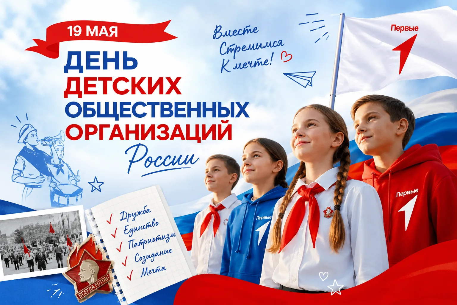 19 мая в России отмечается День детских общественных организаций — праздник дружбы, инициативы, твор