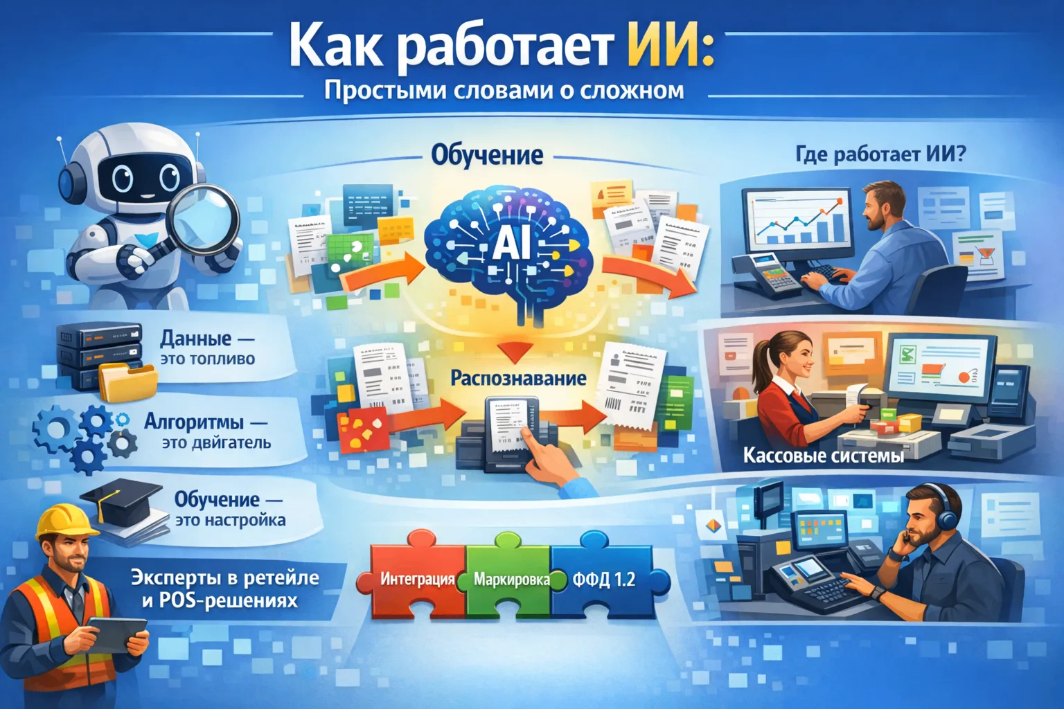 💡 Как работает искусственный интеллект простыми словами
ИИ — это не магия, а алгоритмы. Он учится н