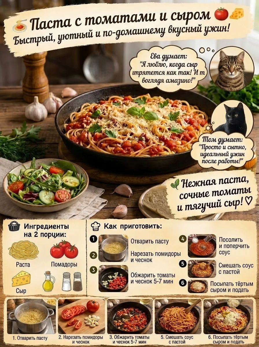 🍝 Паста с томатами и сыром 🍅🧀