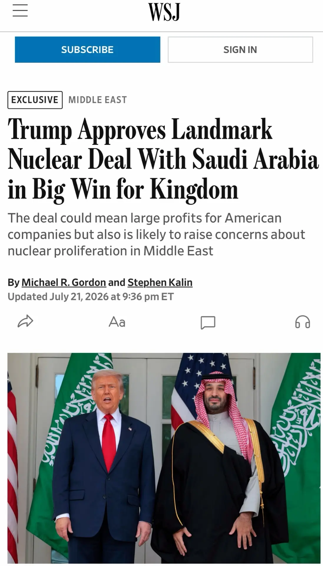 ☢️📰🇺🇸🇸🇦 Трамп официально одобрил знаковое соглашение с Саудовской Аравией, которое предоставит 