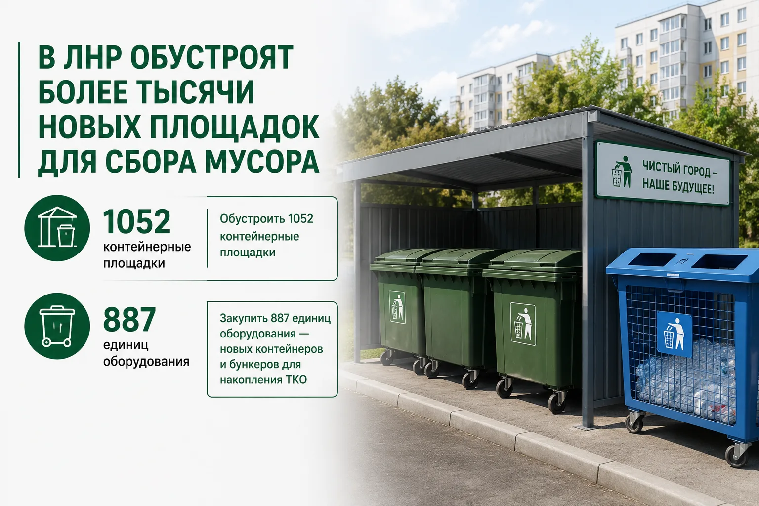 ♻️В ЛНР обустроят более тысячи новых площадок для сбора мусора