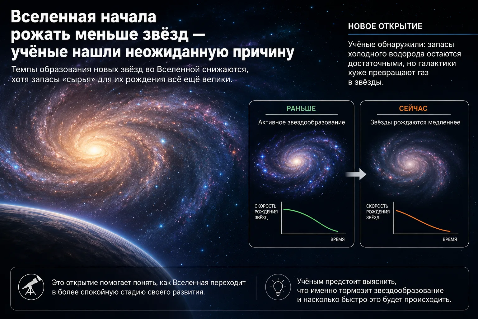 Вселенная начала рожать меньше звёзд — учёные нашли неожиданную причину