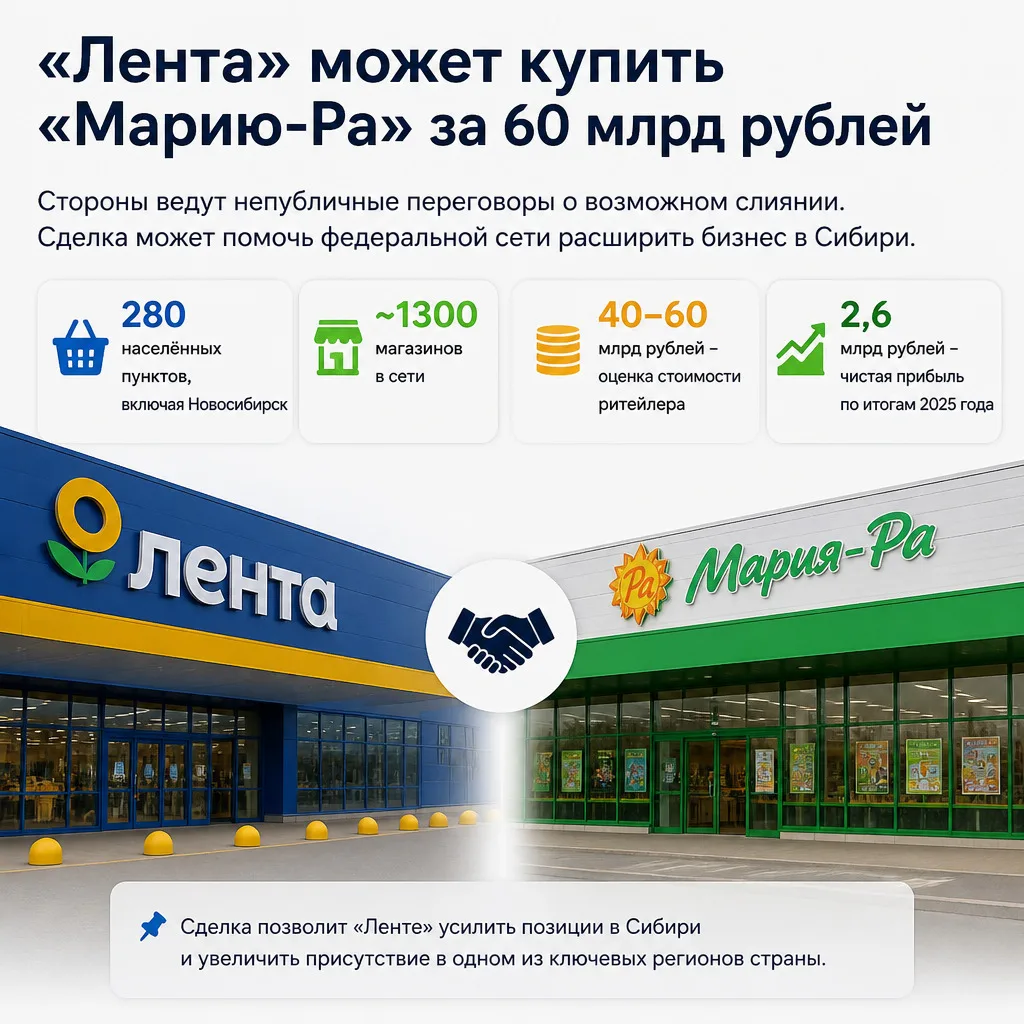 🛒 «Лента» может купить «Марию-Ра» за 60 млрд рублей