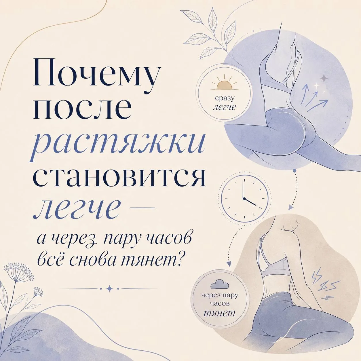 Почему после растяжки становится легче — а через пару часов всё снова тянет? 😕

Знакомая ситуация: 