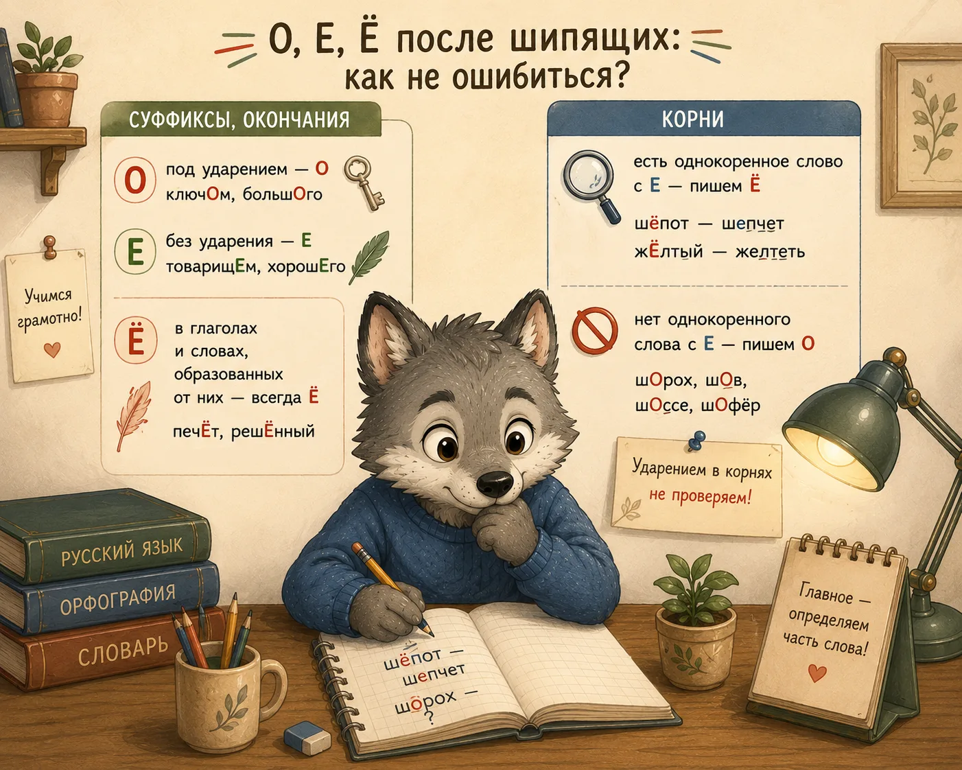 Почему «шёпот» пишется с Ё в корне, а «шорох» — с О? «КлючОм», а не «ключЁм»? 🤔