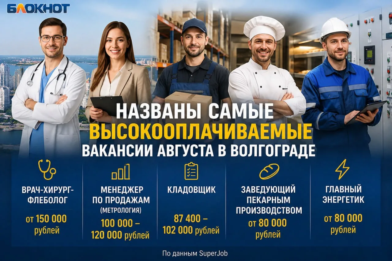 Названы самые высокооплачиваемые вакансии августа в Волгограде.