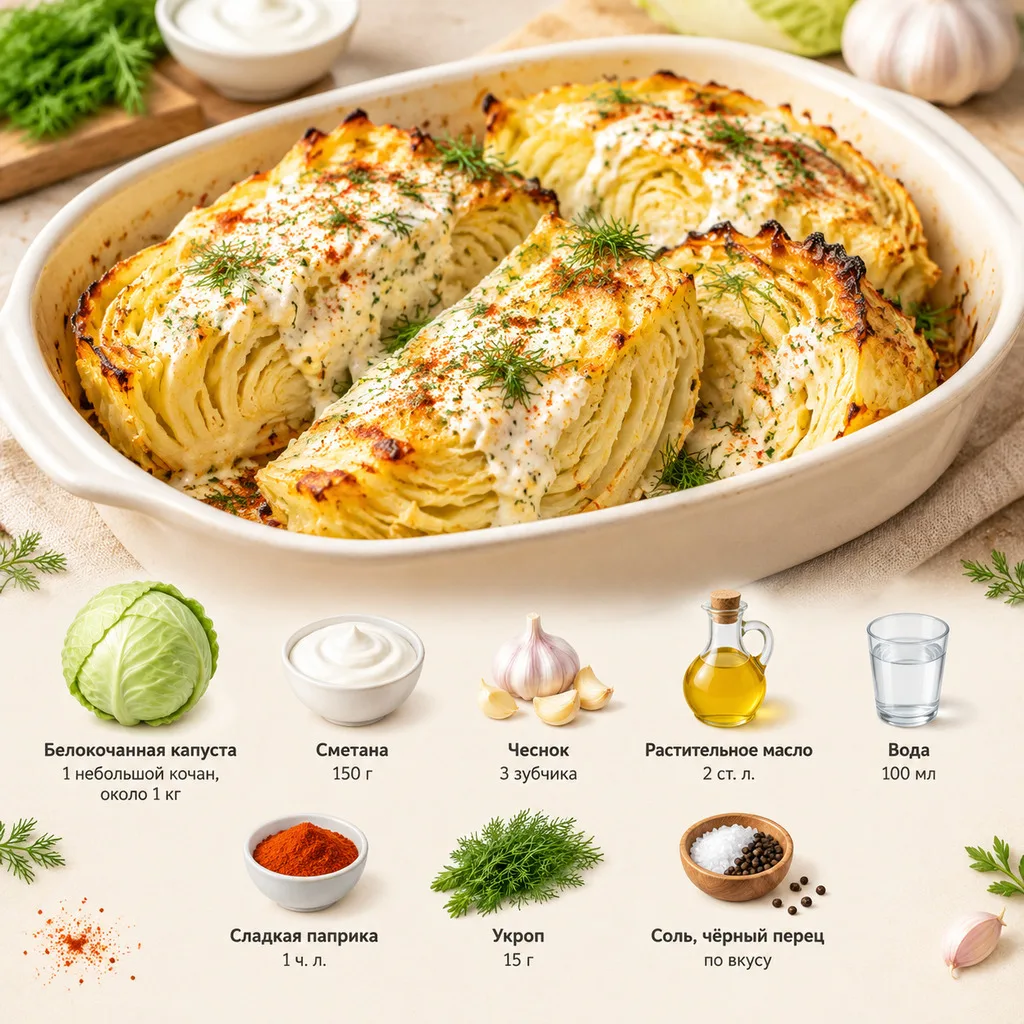 Капустные дольки со сметаной и чесноком 🤤