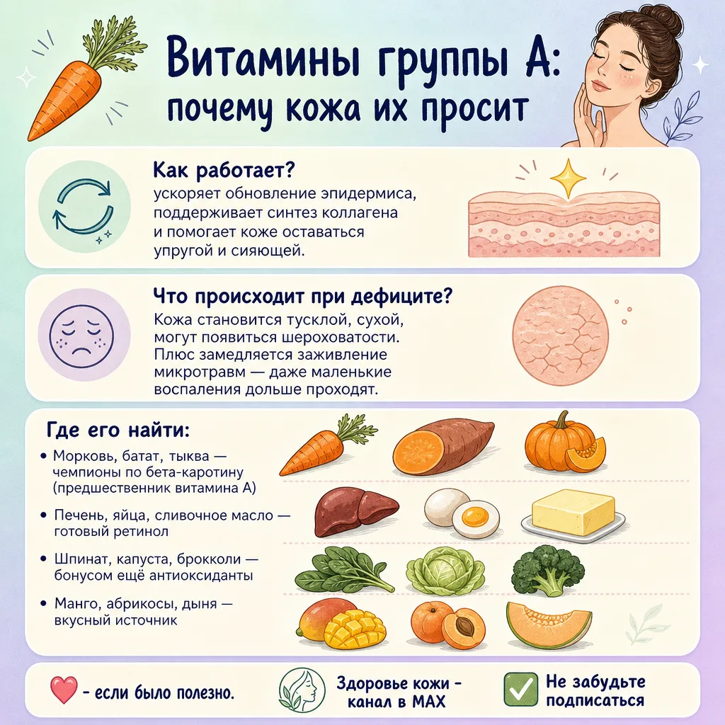 🥕 Витамины группы А: почему кожа их просит