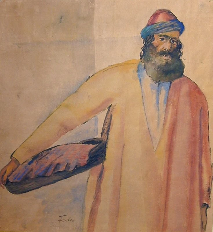 «Бородатый еврей с подносом»
Адольф Федер, 1924
Бумага, акварель
Музей искусства и истории иудаизма,
