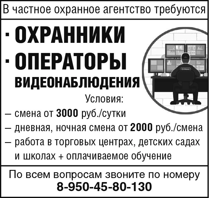 В частное охранное агентство требуются: