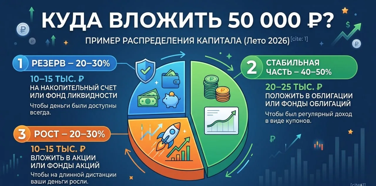С чего начать инвестировать, если есть только 50 000₽

1. Чаще всего эти деньги просто лежат на карт