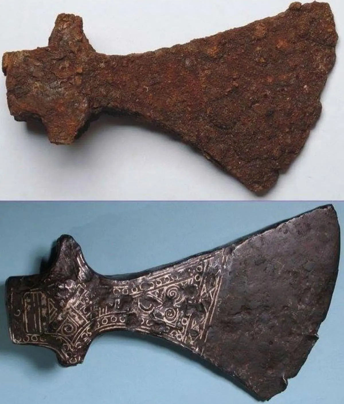 Топор викинга, до и после реставрации, X-XI вв.