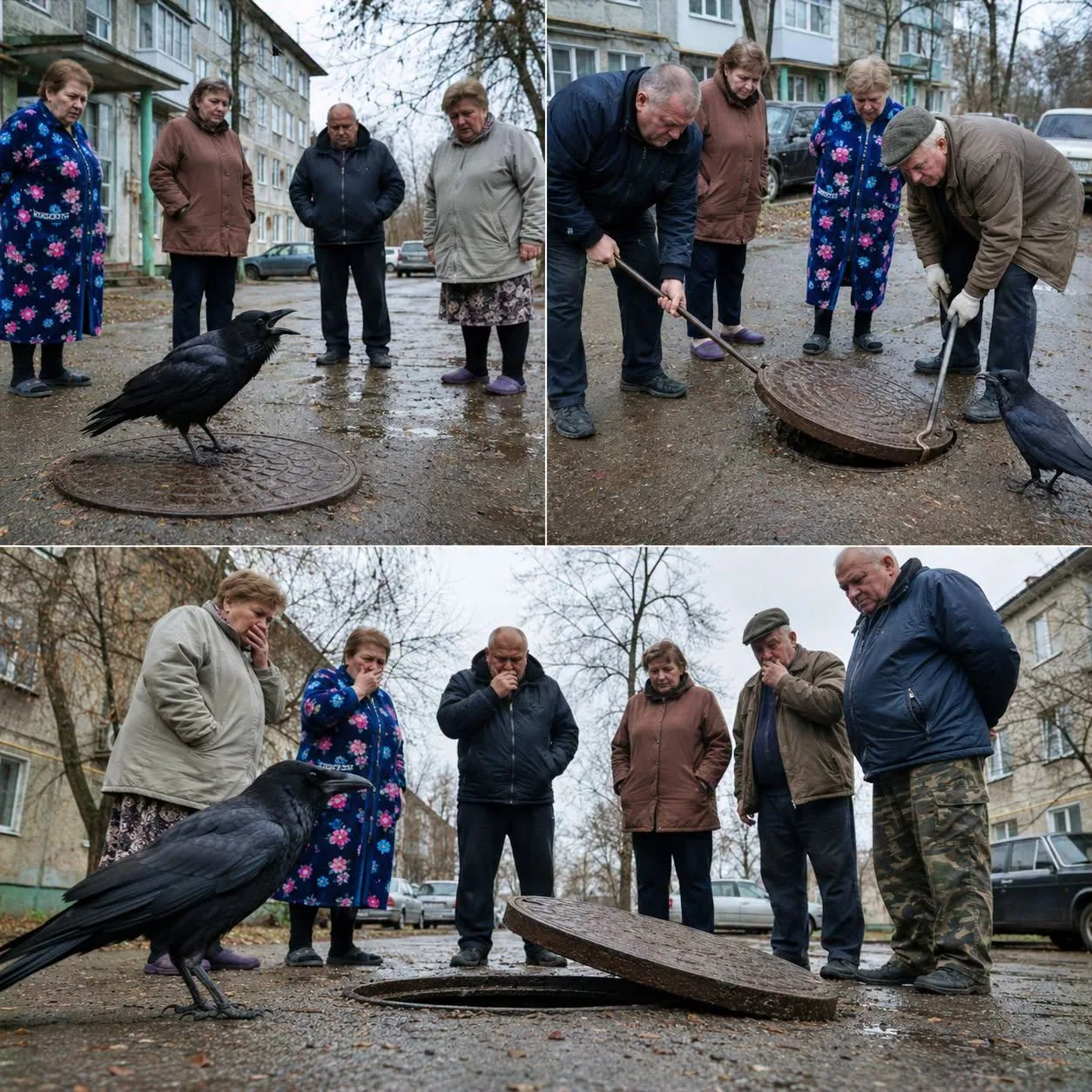 Ворона три дня подряд каркала возле одного люка во дворе. А когда его наконец вскрыли — все вокруг о