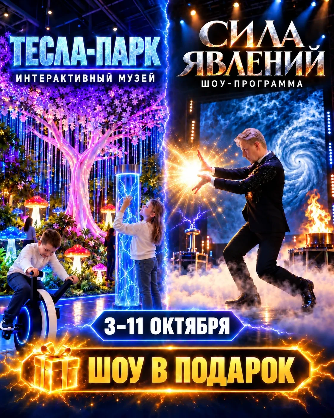 🎁 ШОУ СО СПЕЦЭФФЕКТАМИ — В ПОДАРОК К ПОСЕЩЕНИЮ «ТЕСЛА-ПАРКА»!