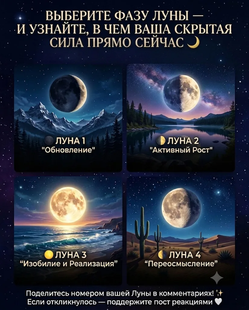 Выберите фазу Луны — и узнайте, в чем ваша скрытая сила прямо сейчас 🌙