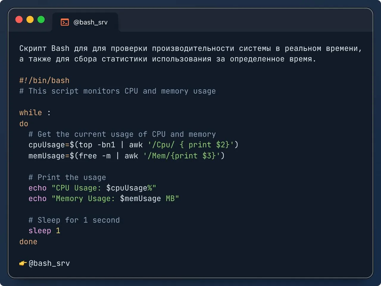 🖥 Скрипт Bash для для проверки производительности системы в реальном времени, а также для сбора ста
