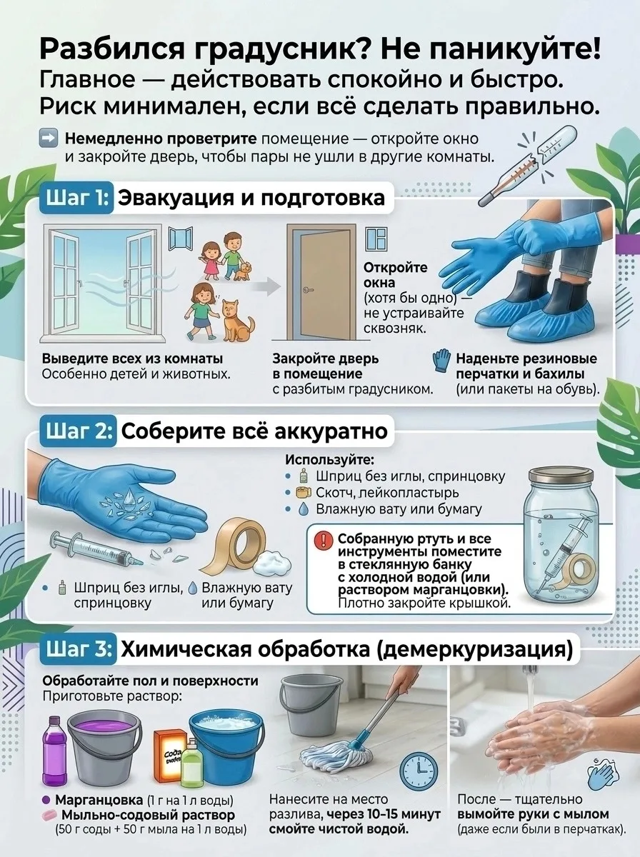 🛑 Разбился градусник? Главное — не паниковать!