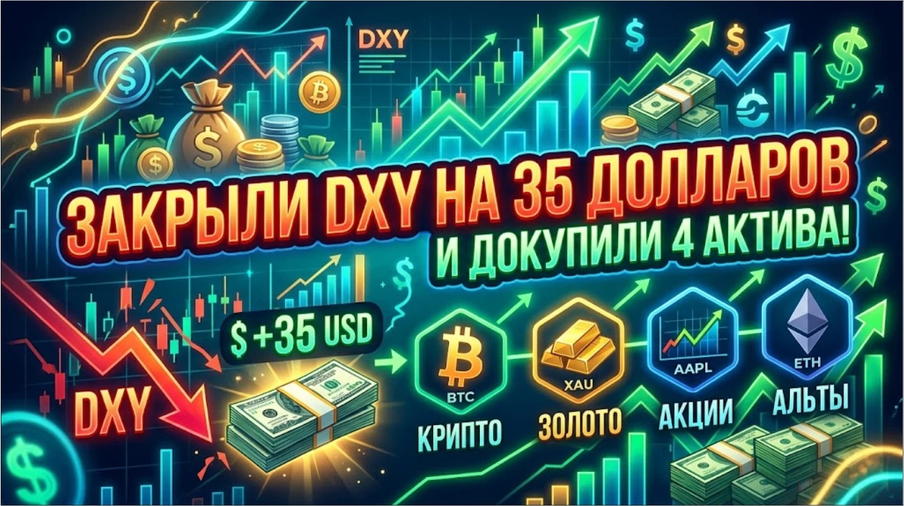 Закрыли DXY - заработали 35 долл и докупили 4 актива... Смотрим как и какие. Зарабатыва...