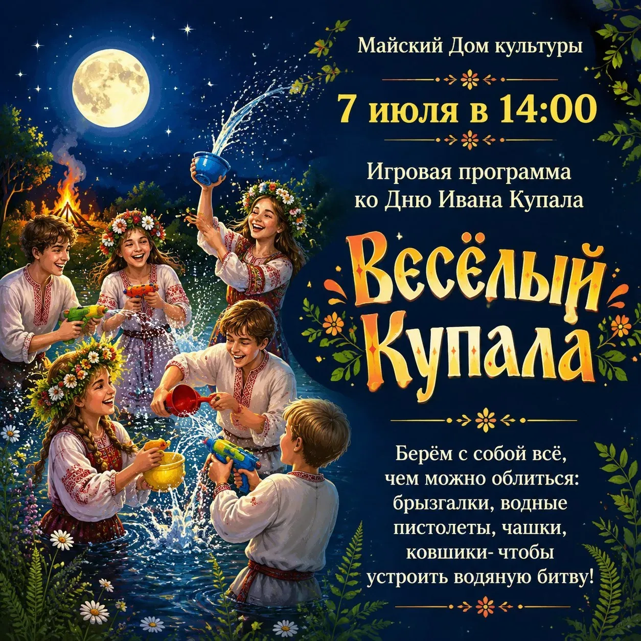 💦Майский СДК зовёт всех на купальские забавы! Будем плести венки, водить хороводы, и… немножко шали