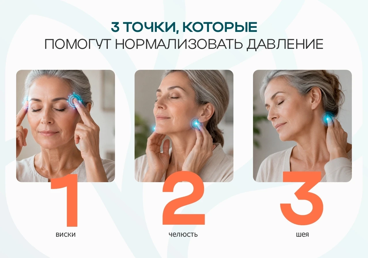 🔹 3 точки, которые помогут нормализовать давление.