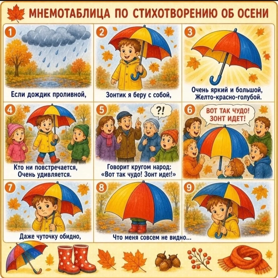Разучиваем стихи об осени по мнемотаблицам.