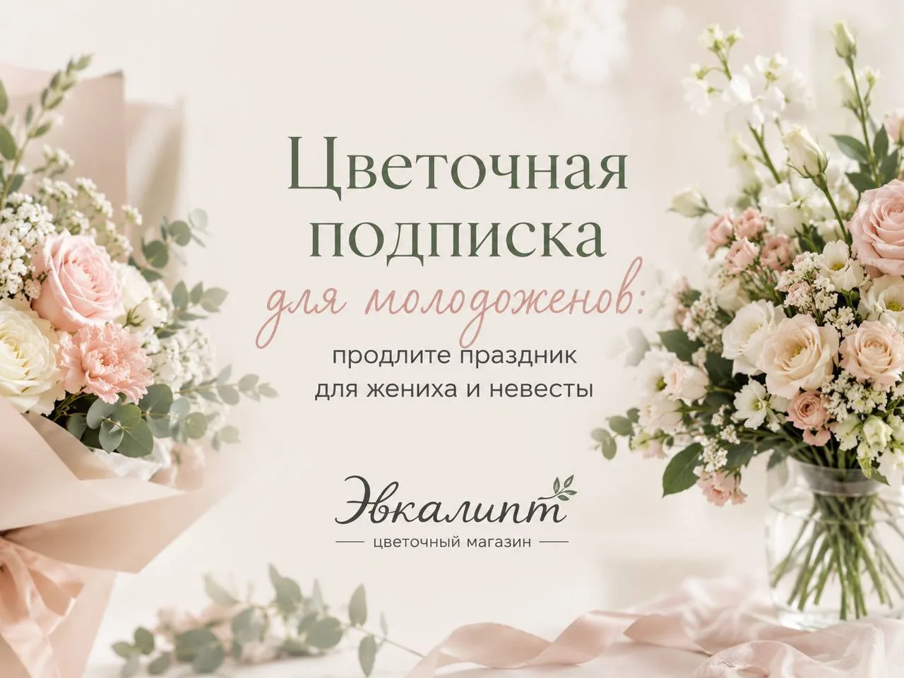 💐 Продлите праздник для молодожёнов с цветочной подпиской от «Эвкалипт»!