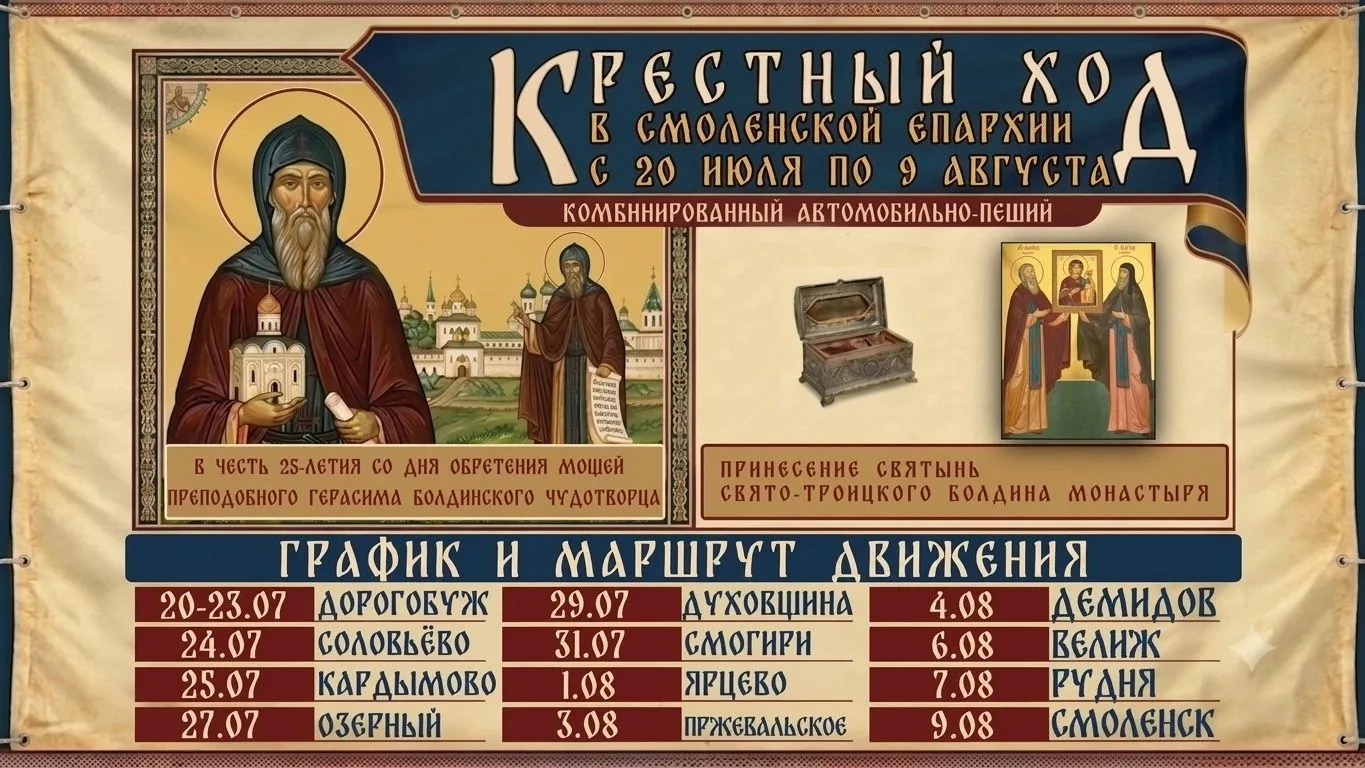 Автомобильно-пеший Крестный ход к 25-летию обретения мощей преподобного Герасима Болдин...