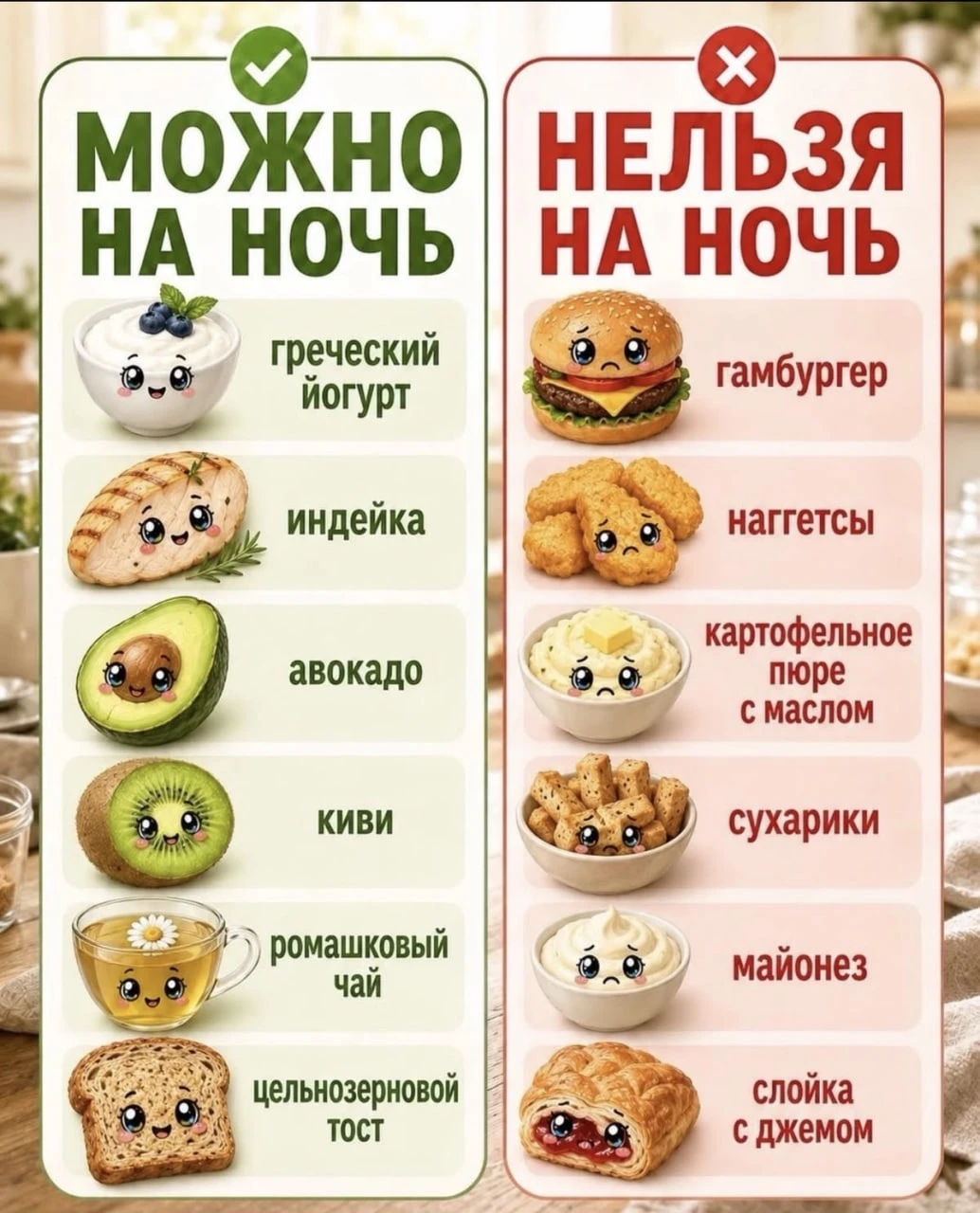🌙 Что можно, а что нельзя есть на ночь?