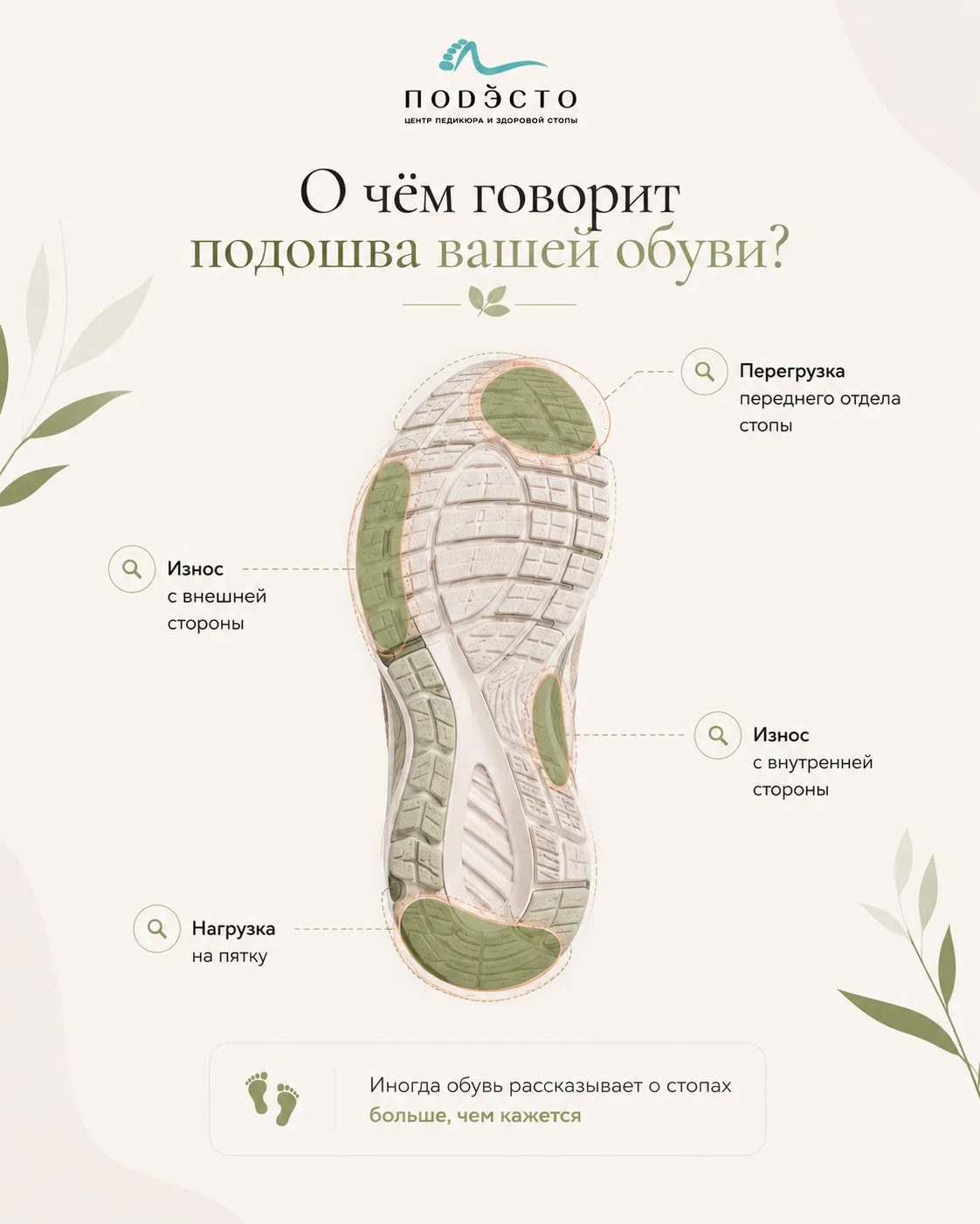 О чём может рассказать подошва вашей обуви? 

Прежде чем смотреть на стопу, специалист часто обращае
