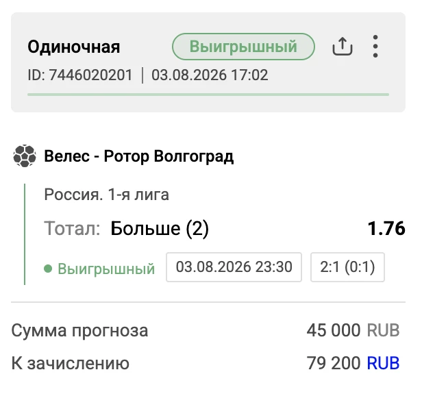 ✅ Наша бесплатная ставка уверенно ЗАХОДИТ 😎

Всех с победой ДРУЗЬЯ 👍

📌 Больше моих прогнозов даю