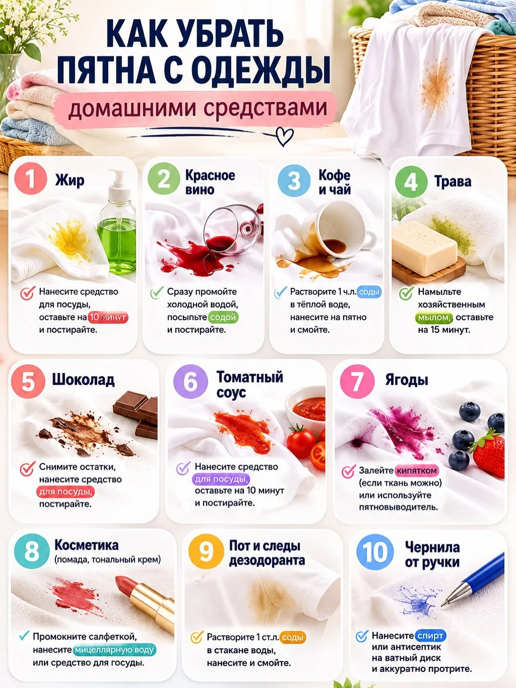 🫟Как убрать пятна с одежды домашними способами?