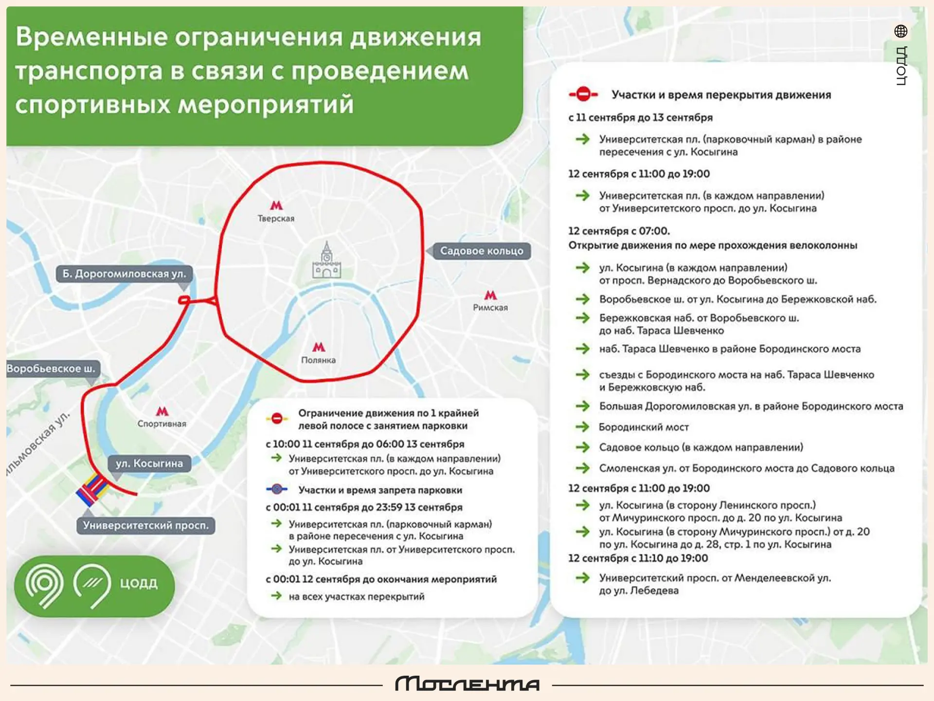 ⛔️ Ни дня без перекрытий. В эти выходные в Москве ограничат движение на некоторых улицах.