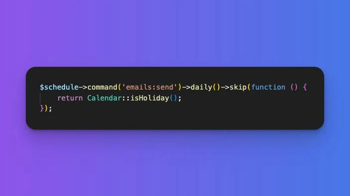 💡Совет по Laravel

Знаешь ли ты… о методе skip в планировщике Laravel?

С помощью skip() можно указ