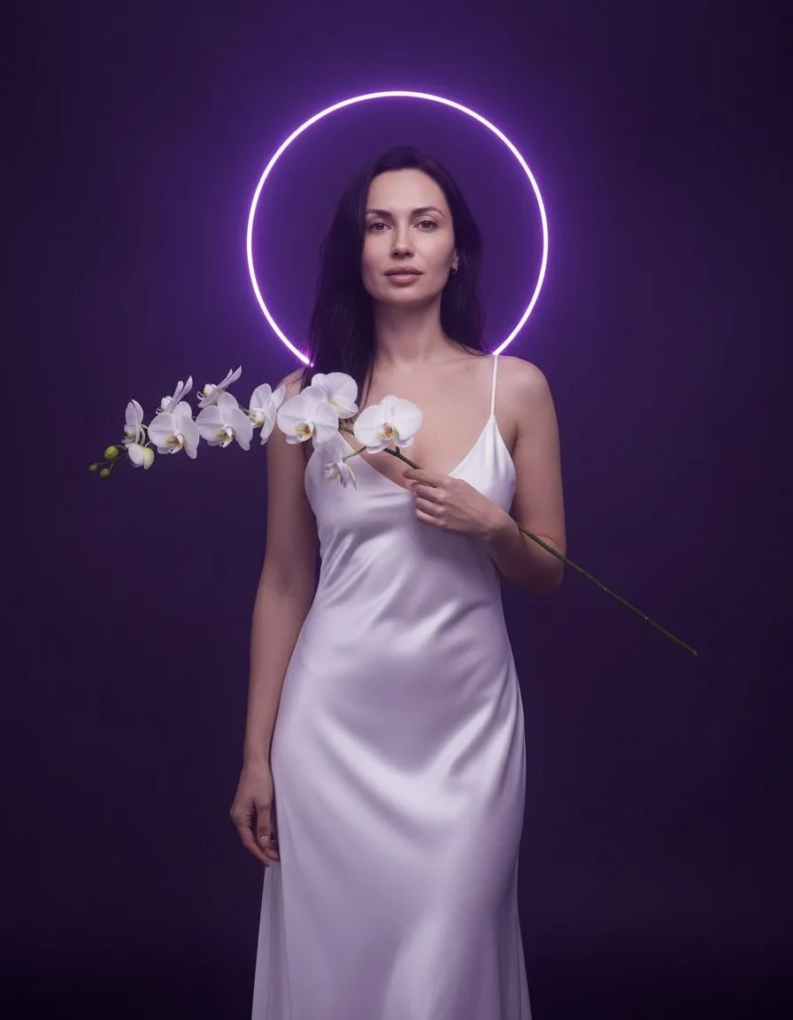 Лиловый ореол💜

Как использовать:
• Скопируй промт  
• Отправь в Кадрум вместе со своим фото  
• По