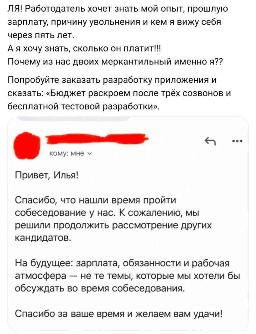 «На будущее: зарплата, обязанности и атмосфера в коллективе — не совсем те темы, которы...