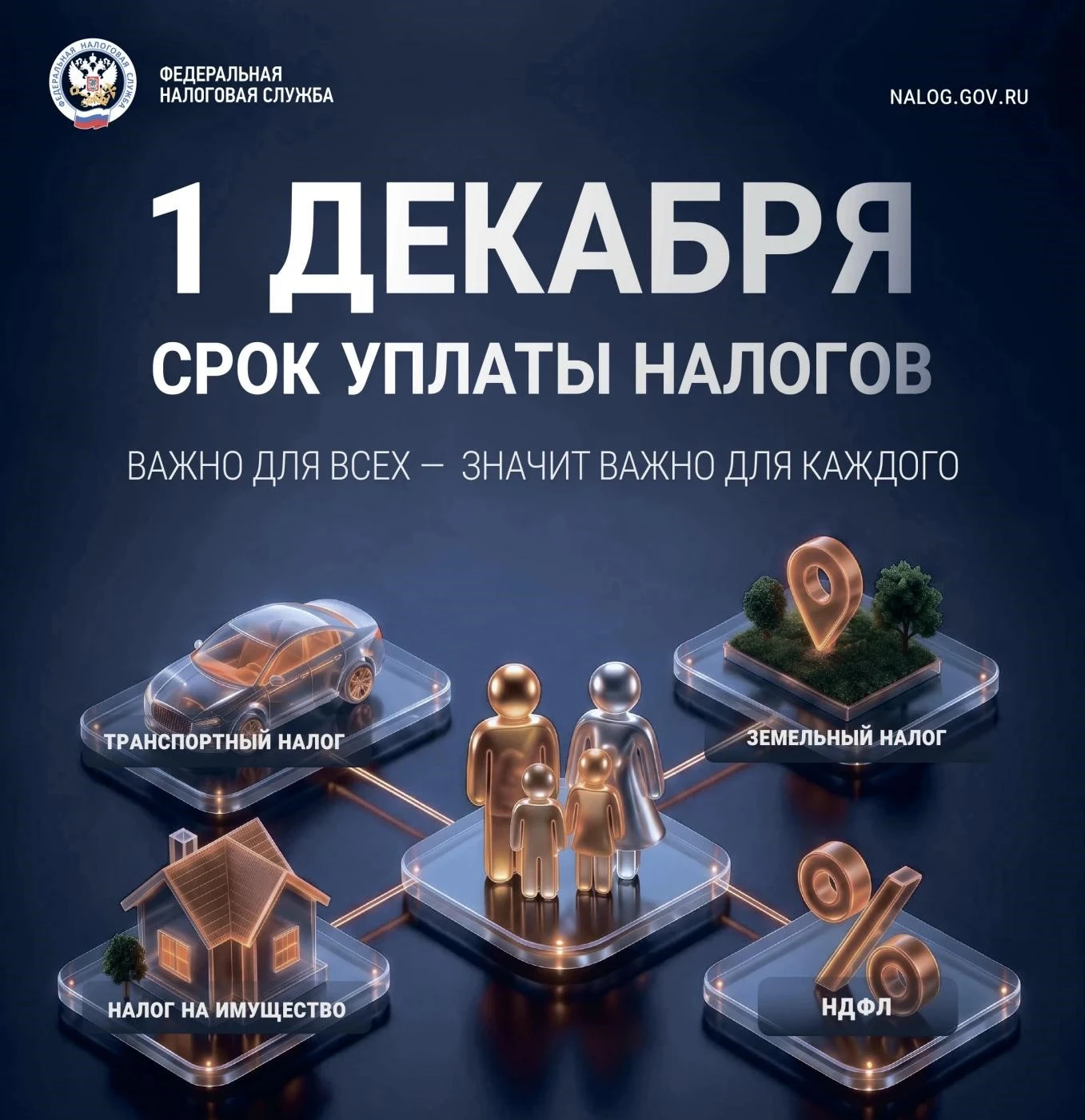 Федеральная налоговая служба России напомнила о том, что срок уплаты налогов – не поздн...