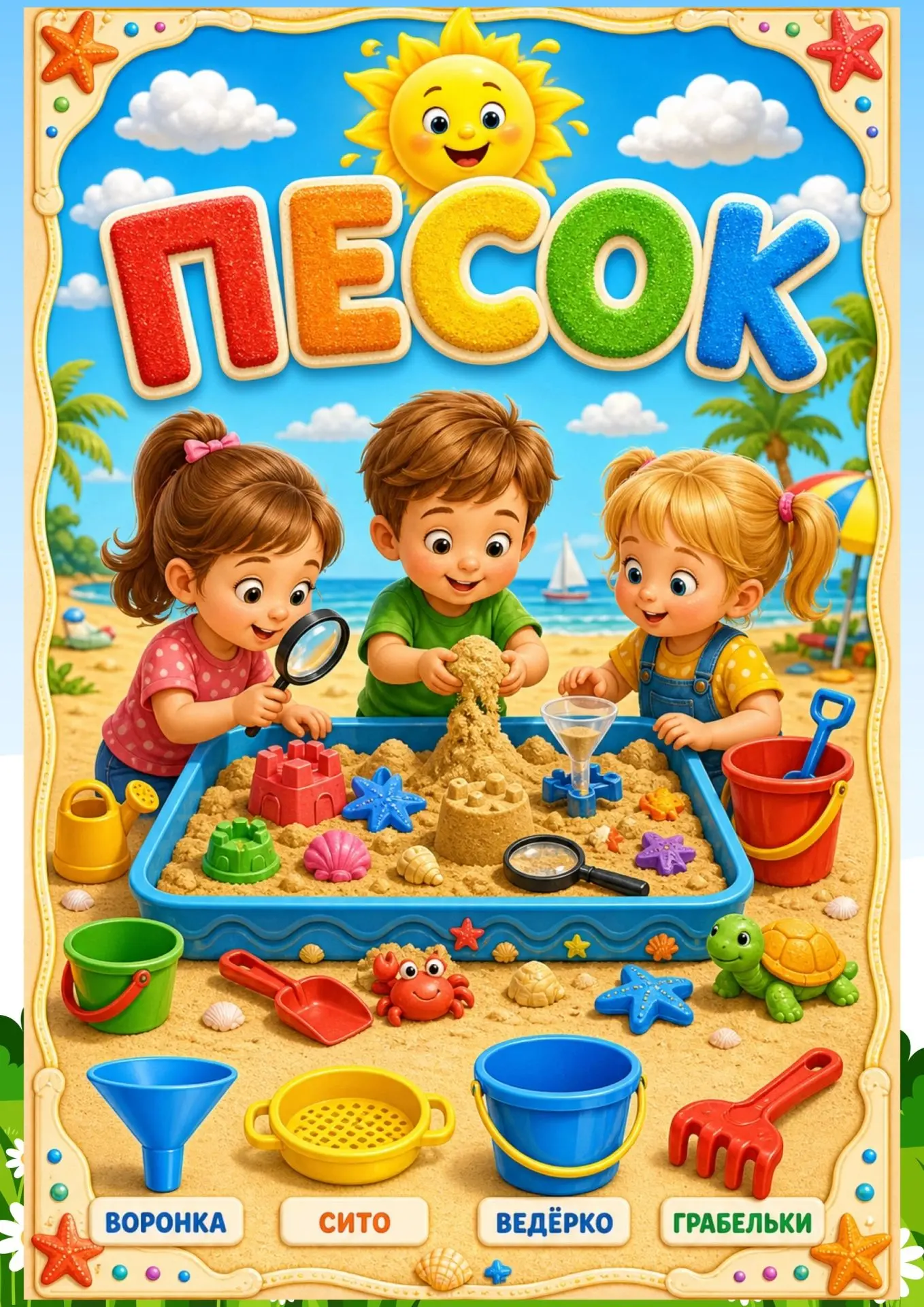 Песок — это не просто игра в песочнице.
Это готовая тема для летней беседы с детьми:
что такое песок