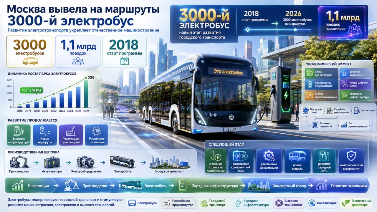 Москва выпустила на линию трехтысячный электробус отечественного производства. Машину собрали на пло