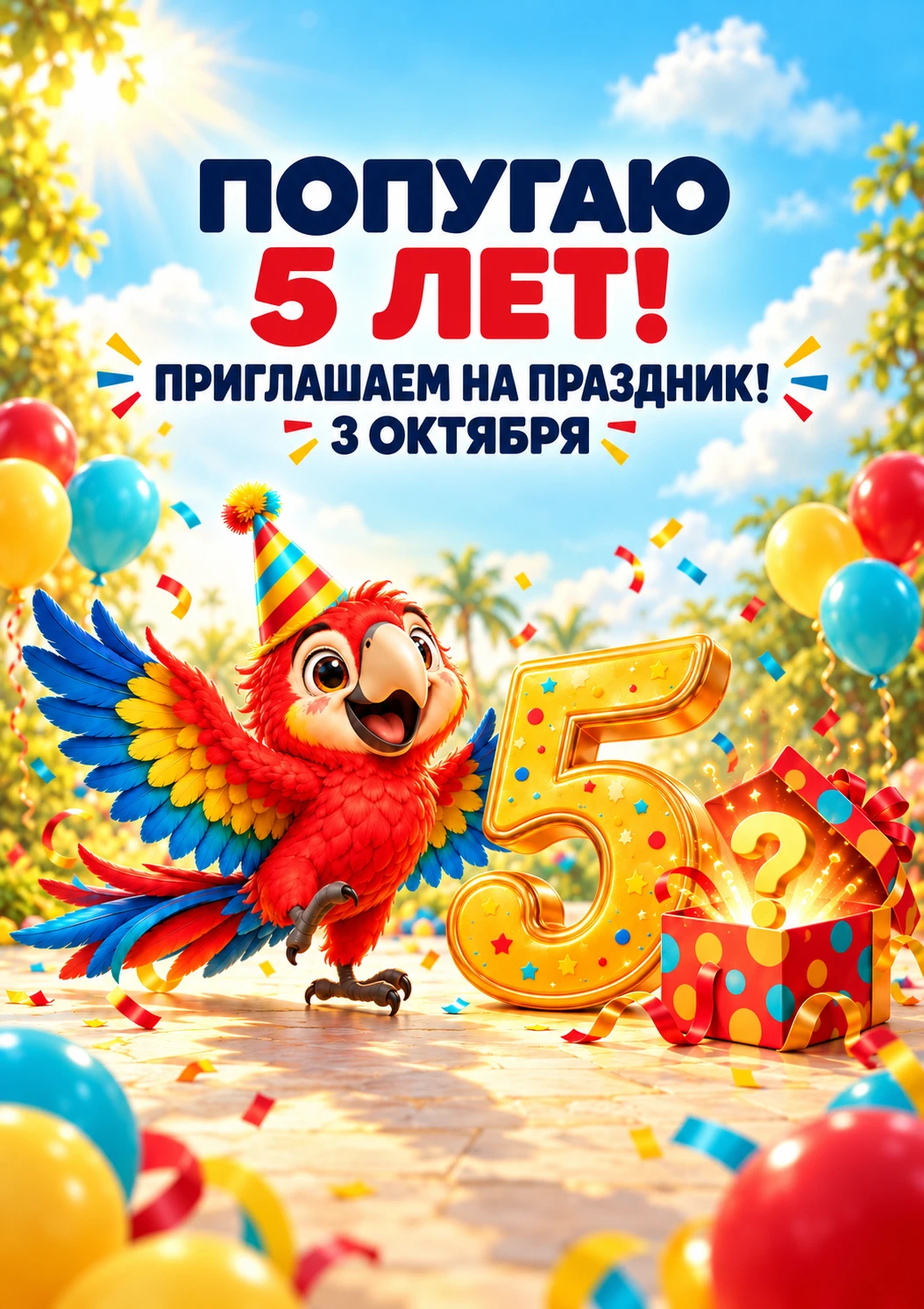 🦜 ПОПУГАЮ 5 ЛЕТ! Приглашаем детей на праздник 3 октября в центр «ПОПУГАЙ»! 🎉